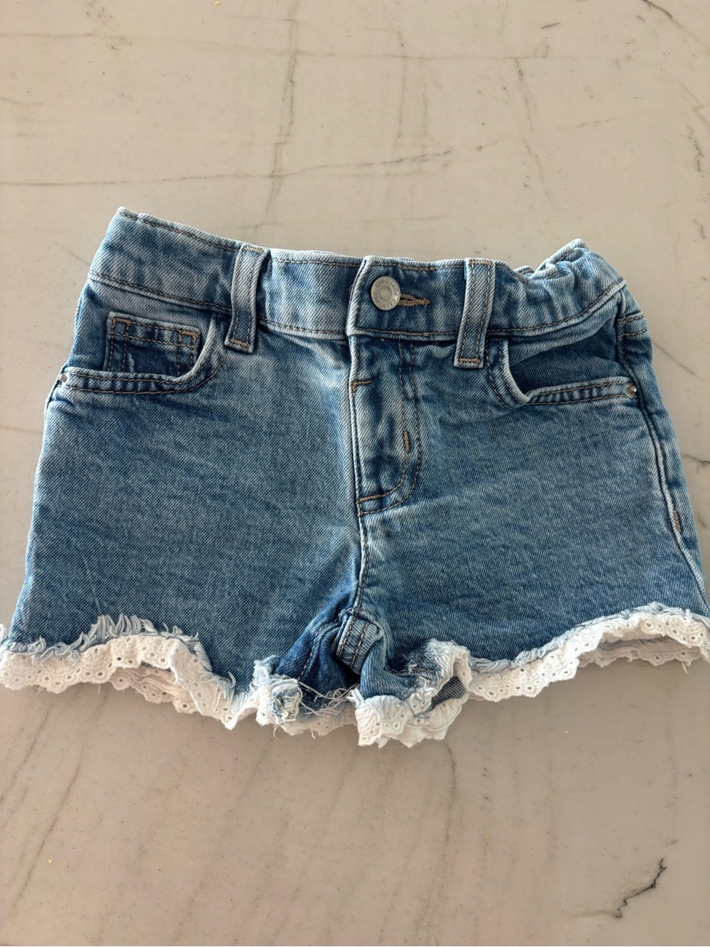Cat & Jack girls Light Blue Denim Shorts with White Lace 5T